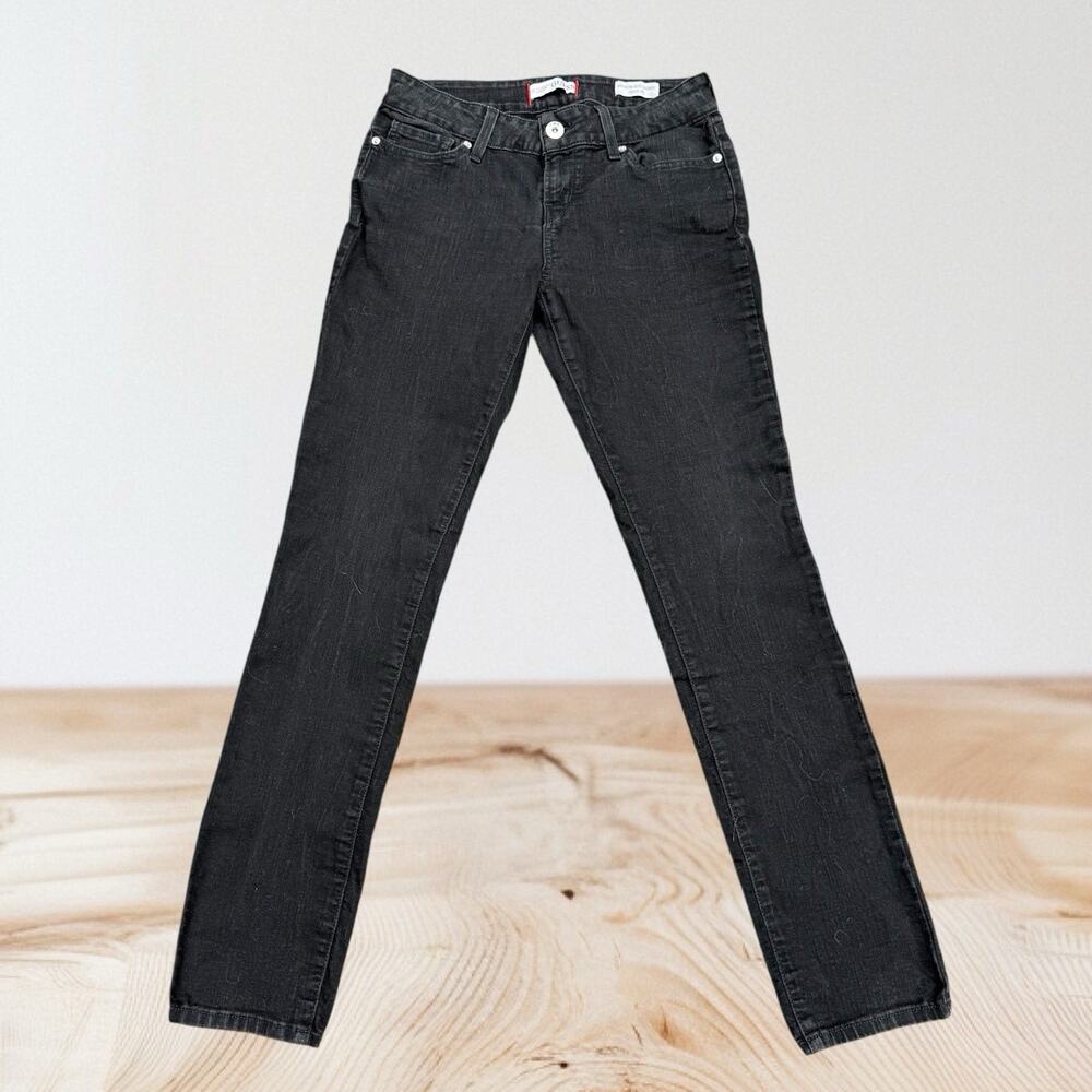 Guess Medium Rise Skinny Sarah Fit‎ Sz 29 Womens Black Jeans Rhinestones Logo